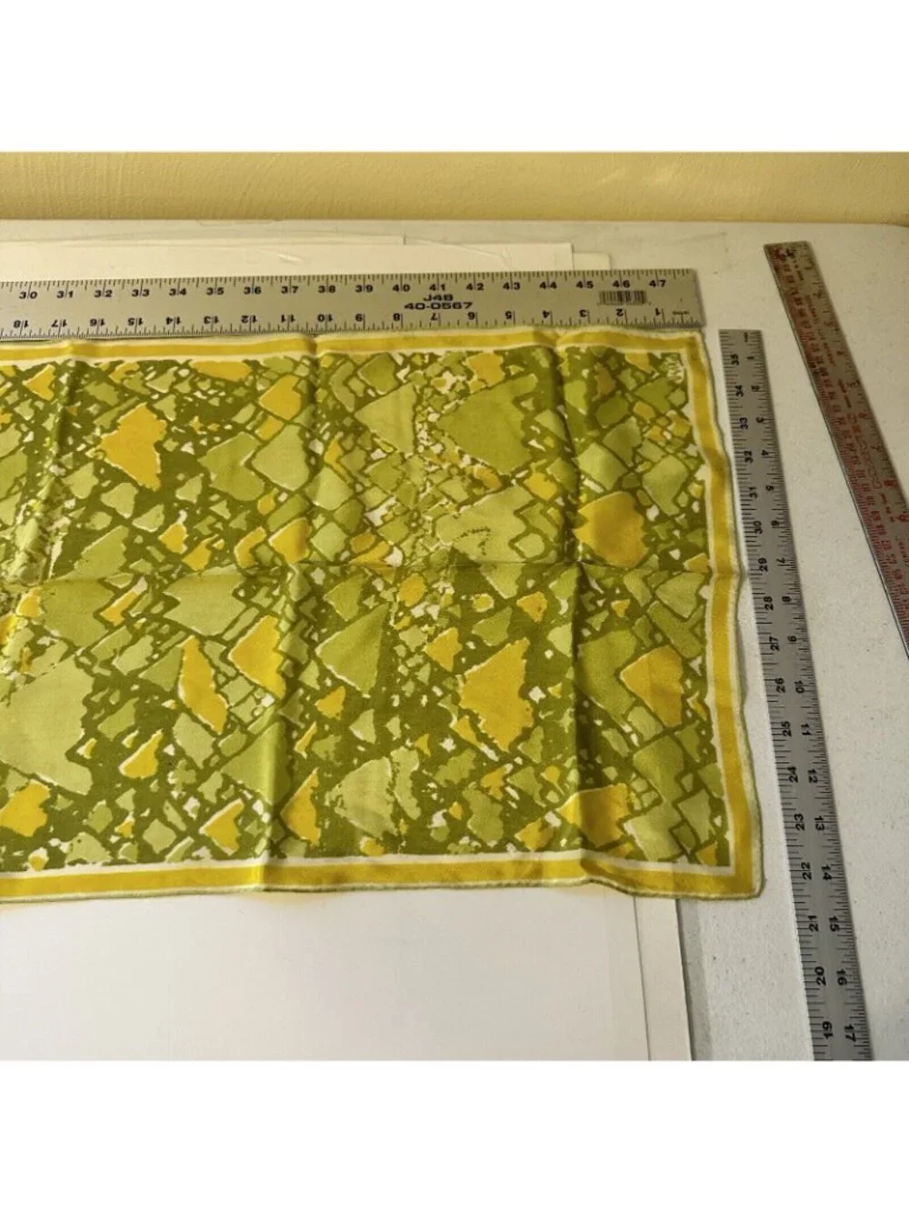 Vtg 1960s VERA Womens Silk Scarf Long Yellow Green Geometric Scarves Retro